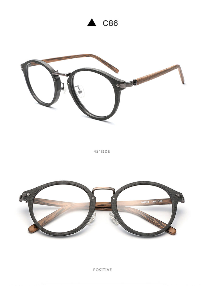 Hdcrafter Unisex Full Round Rim Wood Alloy Eyeglasses Bc06 Full Rim Hdcrafter Eyeglasses