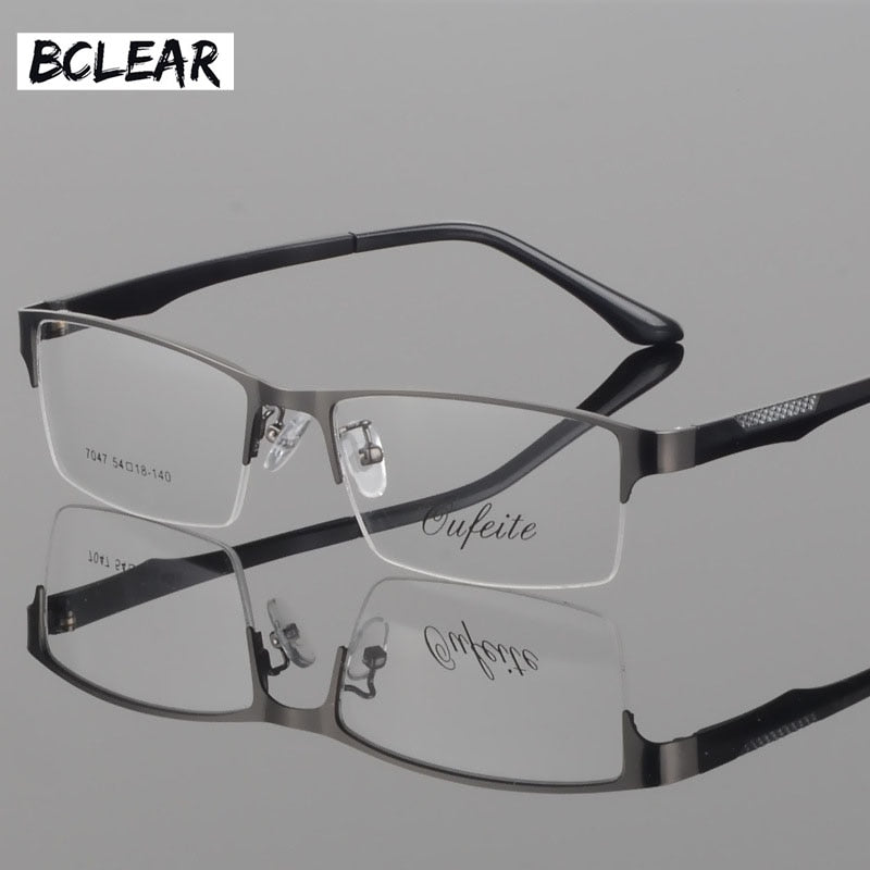 Bclear Men's Eyeglasses Square Alloy Semi Rim S7047 Semi Rim Bclear gray