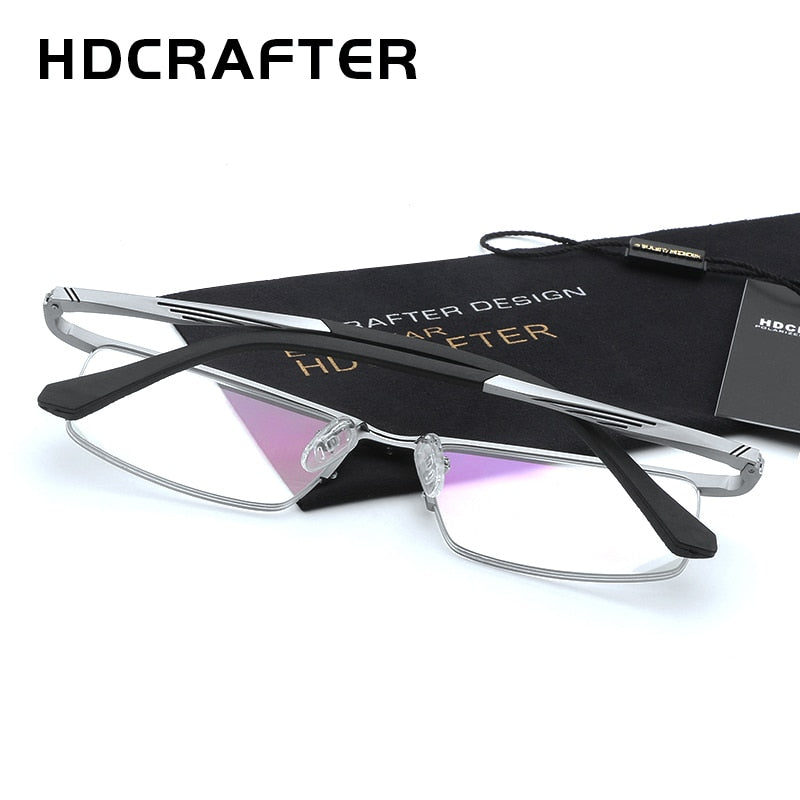 Hdcrafter Men's Semi Rim Rectangle Alloy Frame Eyeglasses Lp6236 Semi Rim Hdcrafter Eyeglasses
