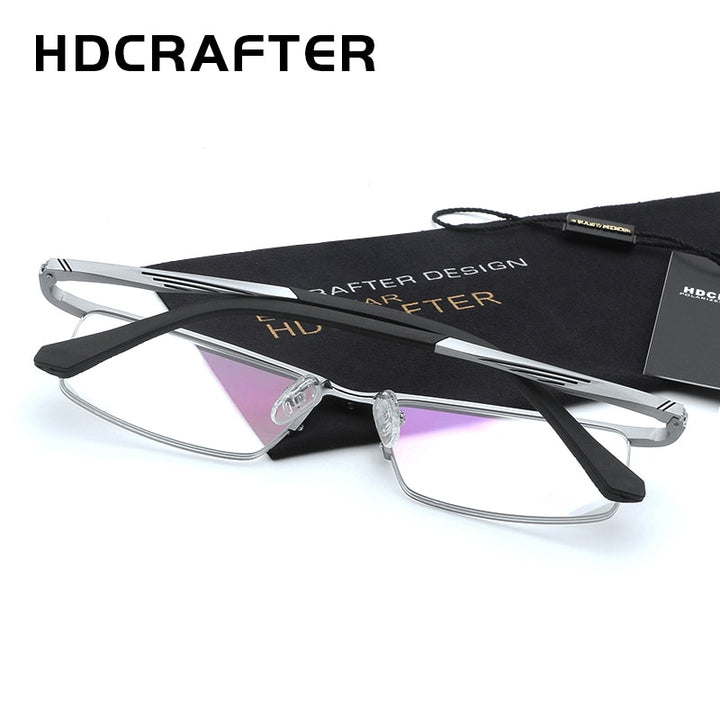 Hdcrafter Men's Semi Rim Rectangle Alloy Frame Eyeglasses Lp6236 Semi Rim Hdcrafter Eyeglasses