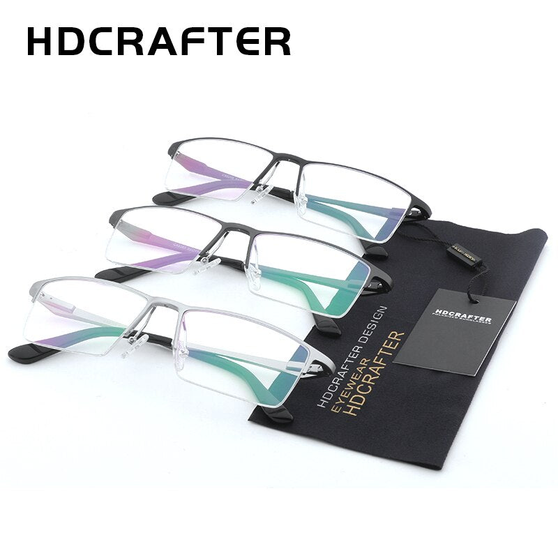 Hdcrafter Unisex Semi Rim Titanium Rectangular Square Frame Eyeglasses Lp6265 Semi Rim Hdcrafter Eyeglasses   