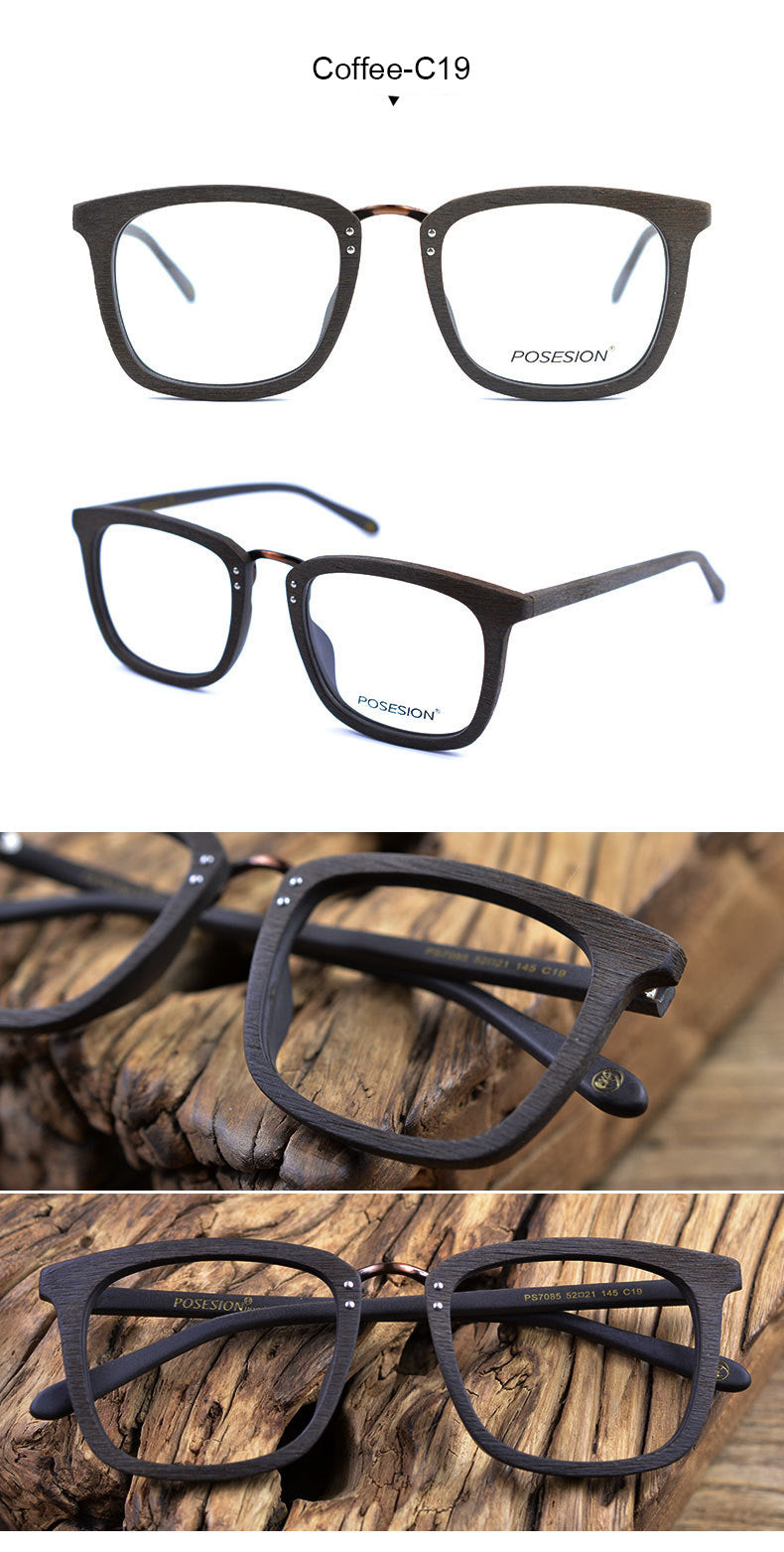 Hdcrafter Men's Full Rim Square Wood Alloy Frame Eyeglasses Ps7085 Full Rim Hdcrafter Eyeglasses