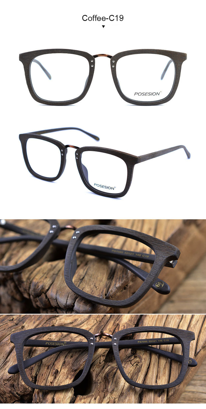 Hdcrafter Men's Full Rim Square Wood Alloy Frame Eyeglasses Ps7085 Full Rim Hdcrafter Eyeglasses