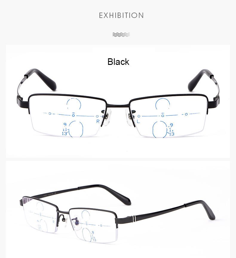 Hotochki Men's Semi Rim Titanium Frame Progressive Lens Reading Glasses Anti Blue Light 1688 Reading Glasses Hotochki