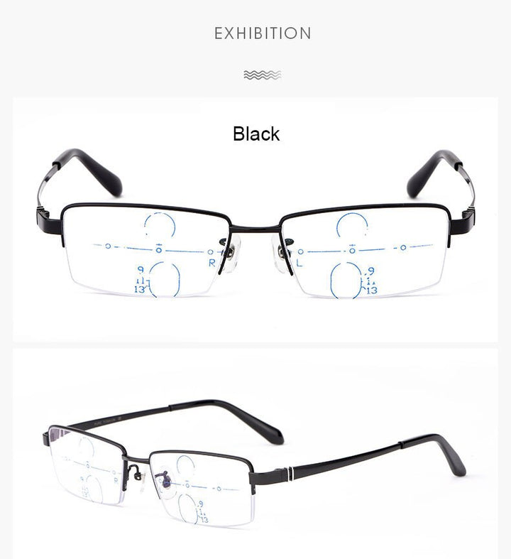 Hotochki Men's Semi Rim Titanium Frame Progressive Lens Reading Glasses Anti Blue Light 1688 Reading Glasses Hotochki