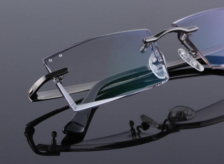 Reven Jate 5904 Titanium Rimless Diamond Cutting Man Glasses Frame Eyeglasses (Black) Rimless Reven Jate