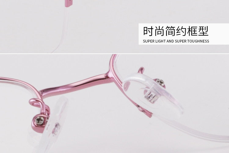 Women's Half Rim Hollow Alloy Frame Eyeglasses 6075 Semi Rim Bclear