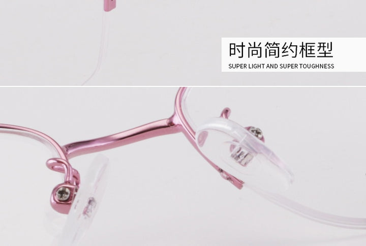 Women's Half Rim Hollow Alloy Frame Eyeglasses 6075 Semi Rim Bclear