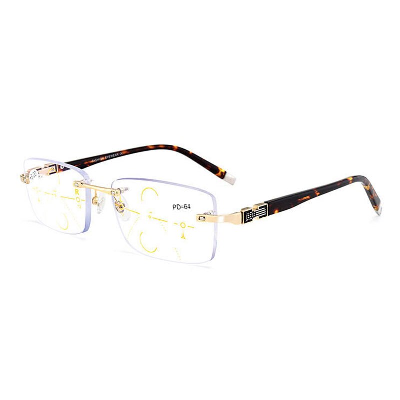 Hotochki Men's Rimless Titanium Alloy Frame Progressive Reading Glasses Anti Blue Light 656 Reading Glasses Hotochki +100 Gold
