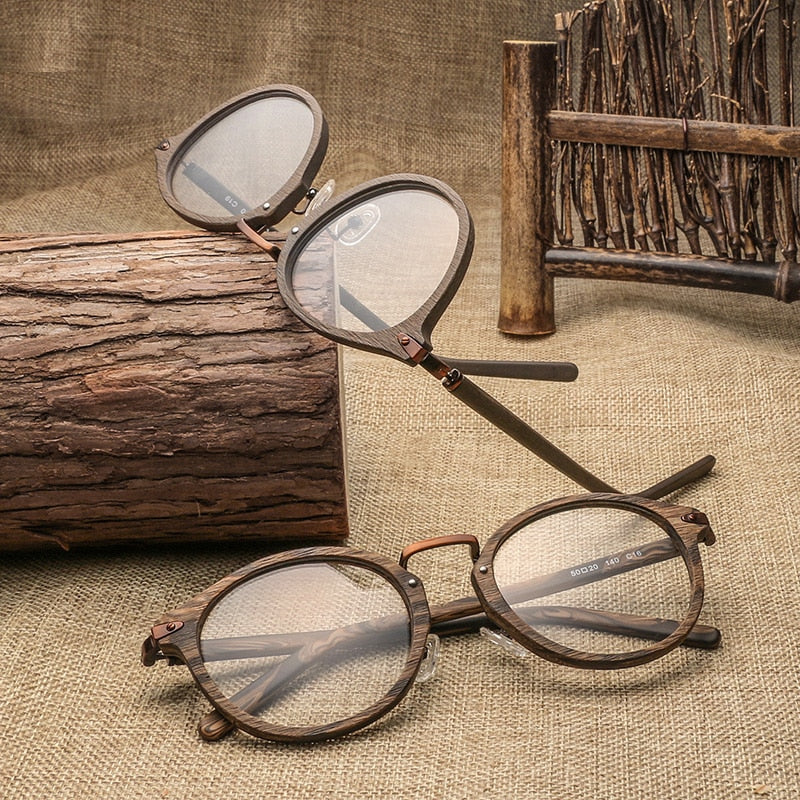 Hdcrafter Unisex Full Rim Round Acetate Eyeglasses Acetate Round Wood Grain Bc06 Full Rim Hdcrafter Eyeglasses