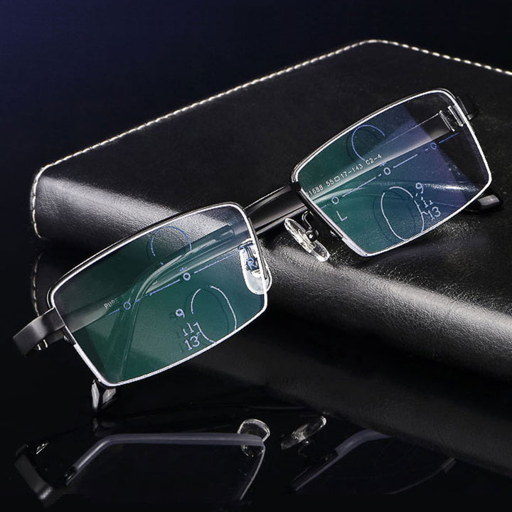 Hotochki Men's Semi Rim Titanium Frame Progressive Lens Reading Glasses Anti Blue Light 1688 Reading Glasses Hotochki