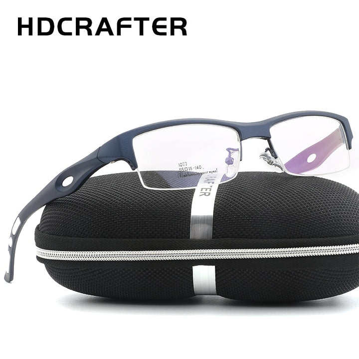 Hdcrafter Men's TR 90 Rectangle Semi Rim Frame Eyeglasses L1077 Semi Rim Hdcrafter Eyeglasses
