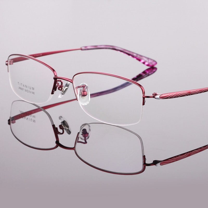 Women's Titanium Semi Rim Frame Eyeglasses Lr8957 Semi Rim Bclear Red