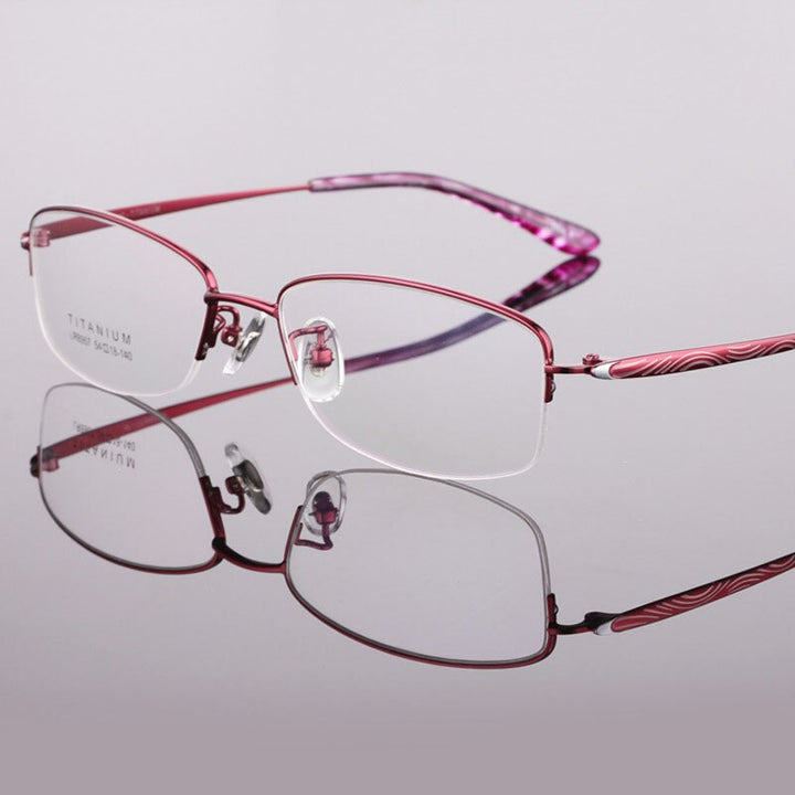 Women's Titanium Semi Rim Frame Eyeglasses Lr8957 Semi Rim Bclear Red