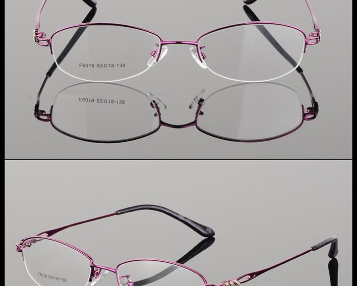 Women's Semi Rim Alloy Frame Eyeglasses F6019 Semi Rim Bclear