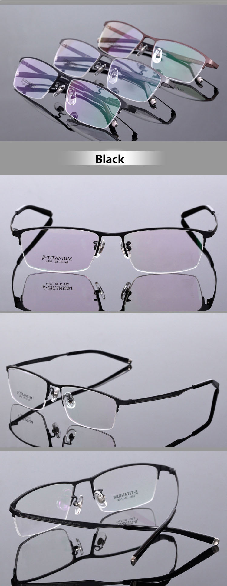 Men's Titanium Frame Half Rim Eyeglasses L063 Semi Rim Bclear