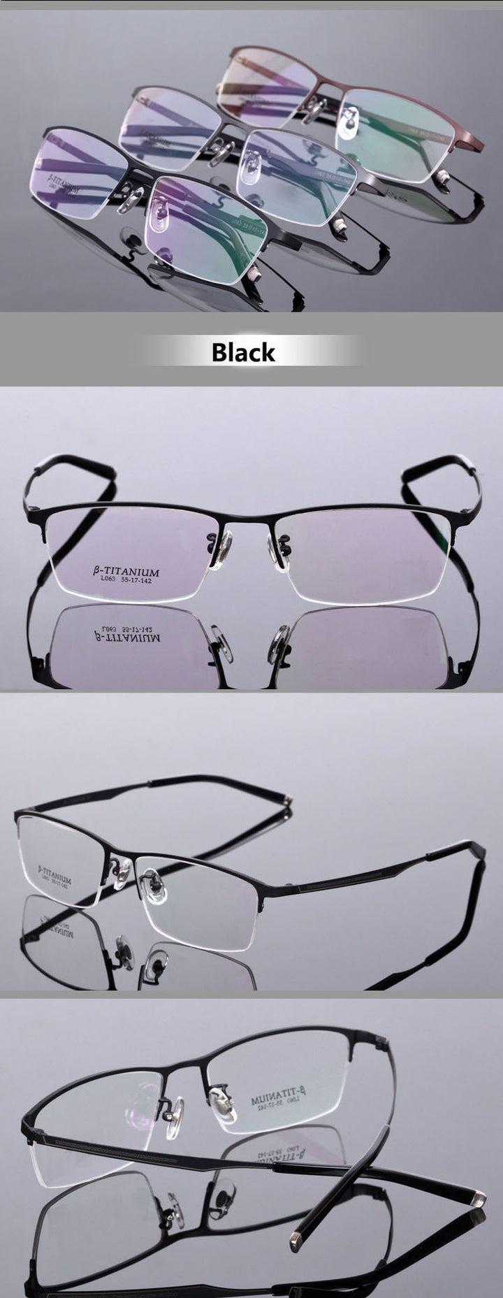 Men's Titanium Frame Half Rim Eyeglasses L063 Semi Rim Bclear