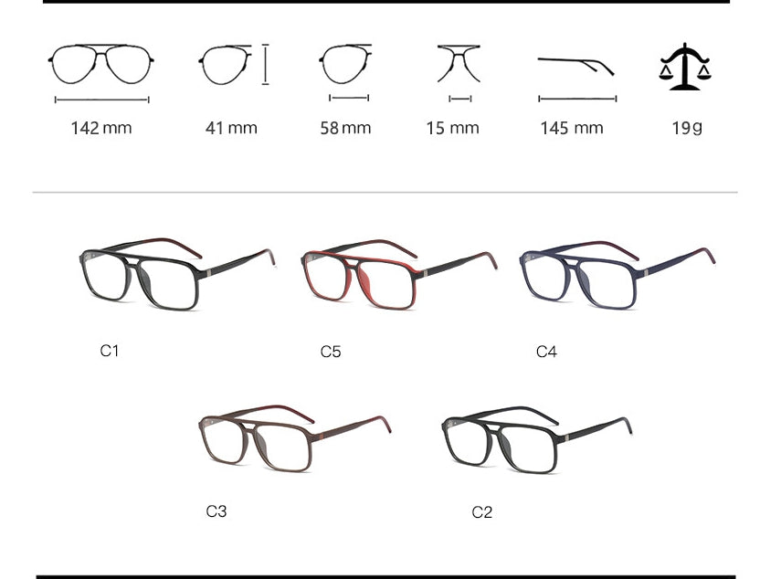 CCspace Unisex Full Rim Square Double Bridge Tr 90 Titanium Frame Eyeglasses 45844 Full Rim CCspace