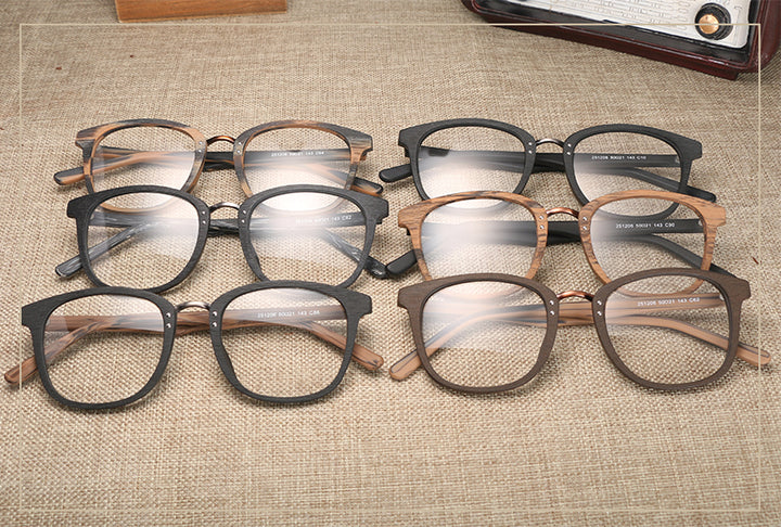 Hdcrafter Unisex Full Rim Round Square Wood Metal Frame Eyeglasses Hb029 Full Rim Hdcrafter Eyeglasses
