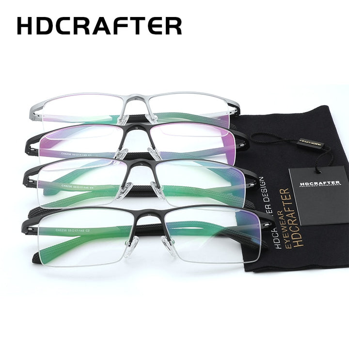 Hdcrafter Men's Semi Rim Rectangle Alloy Frame Eyeglasses Lp6236 Semi Rim Hdcrafter Eyeglasses