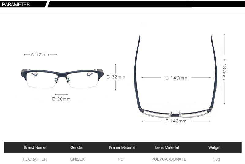 Hdcrafter Men's TR 90 Rectangle Semi Rim Frame Eyeglasses L1077 Semi Rim Hdcrafter Eyeglasses