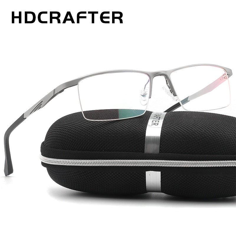 Hdcrafter Men's Semi Rim Rectangle Alloy Frame Eyeglasses Lp6236 Semi Rim Hdcrafter Eyeglasses