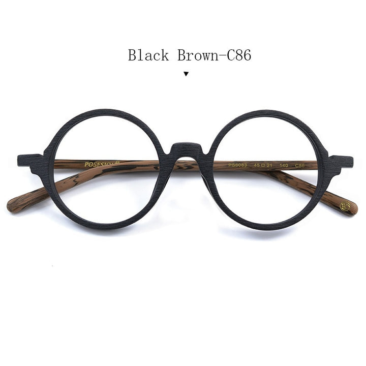 Hdcrafter Unisex Full Rim Round Metal Wood Frame Eyeglasses Ps6083 Full Rim Hdcrafter Eyeglasses Black Brown