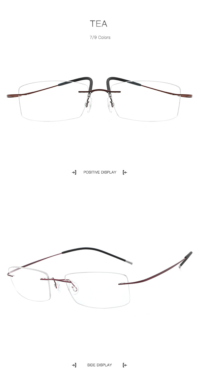 Hdcrafter Rimless Rectangle Titanium Frame Eyeglasses Unisex Rimless Hdcrafter Eyeglasses
