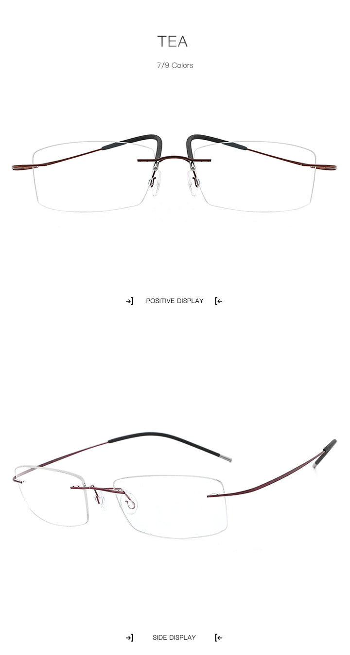 Hdcrafter Rimless Rectangle Titanium Frame Eyeglasses Unisex Rimless Hdcrafter Eyeglasses