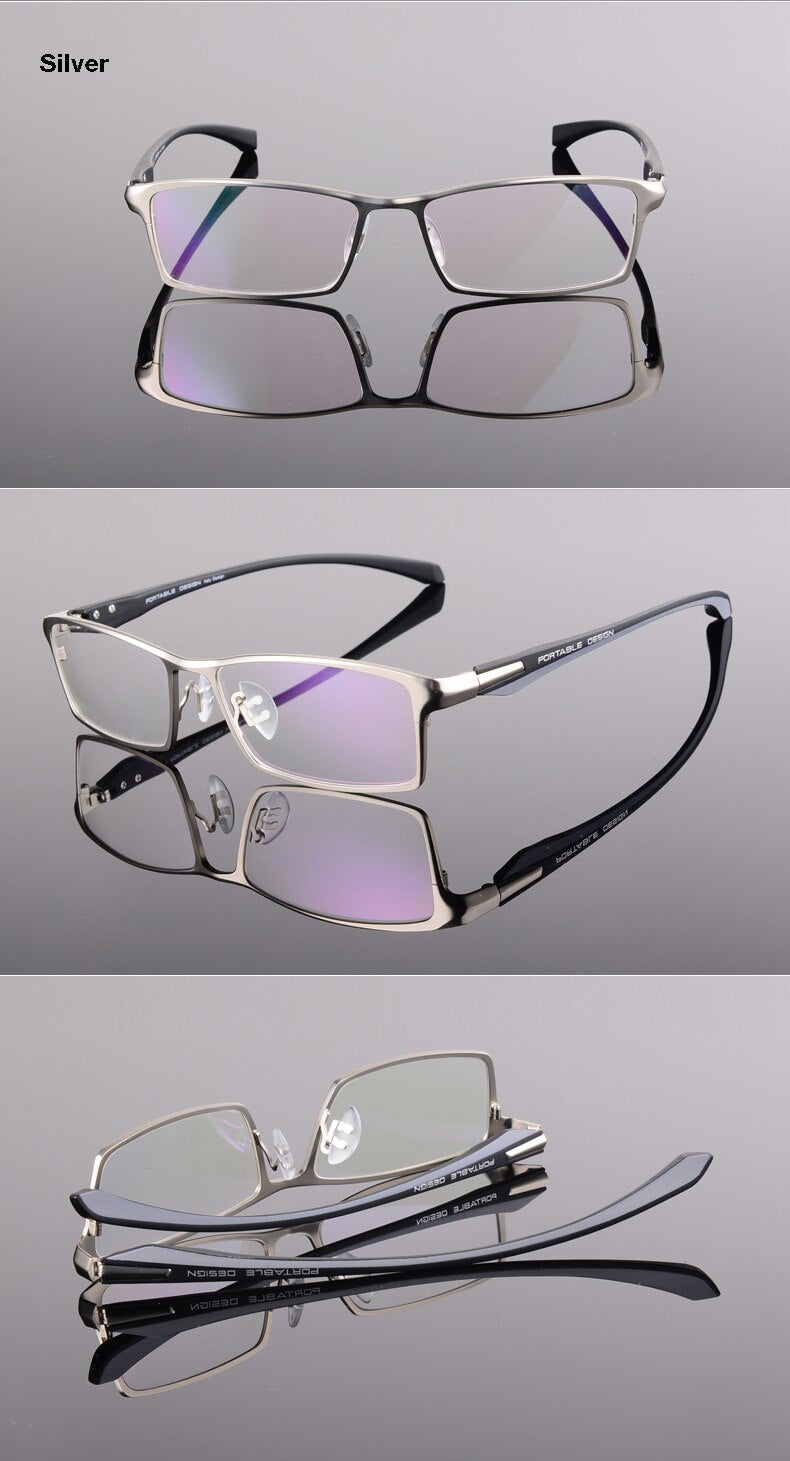 Hotochki Men's Full Rim Rectangular Alloy Acetate Frame Eyeglasses Full Rim Hotochki