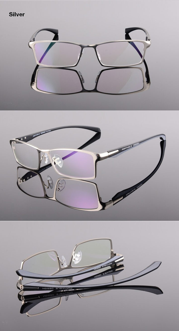 Hotochki Men's Full Rim Rectangular Alloy Acetate Frame Eyeglasses Full Rim Hotochki