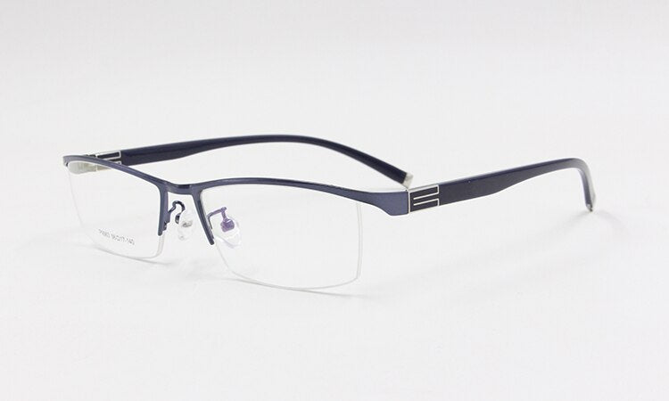 Men's Semi Rim Square Titanium Alloy Eyeglasses P9963 Semi Rim Bclear Blue