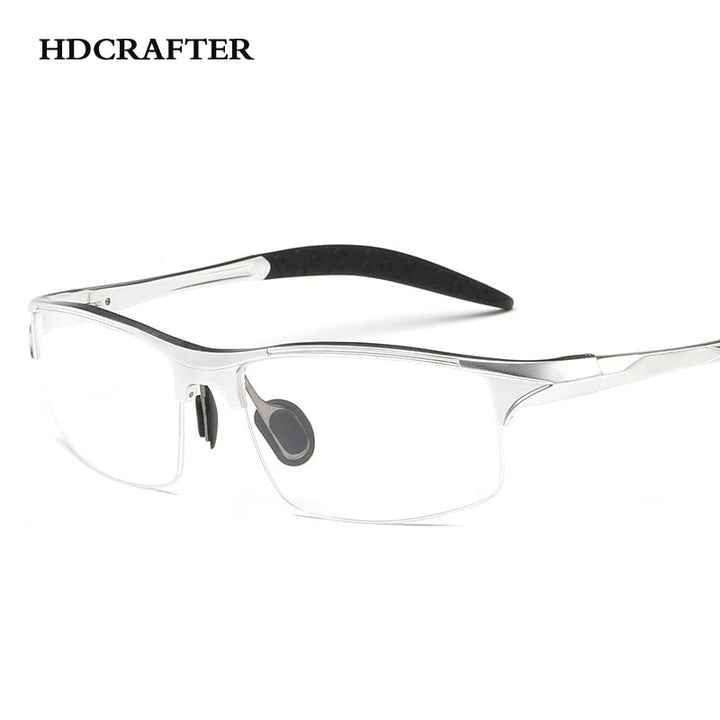 Hdcrafter Men's Semi Rim Square Rectangle Aluminun Alloy Frame Eyeglasses L8177 Semi Rim Hdcrafter Eyeglasses Silver