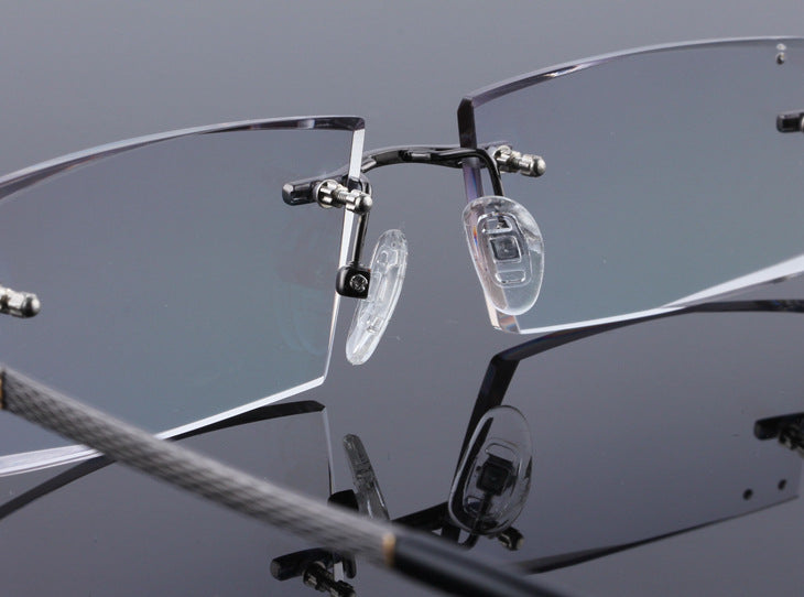 Reven Jate 5904 Titanium Rimless Diamond Cutting Man Glasses Frame Eyeglasses (Black) Rimless Reven Jate