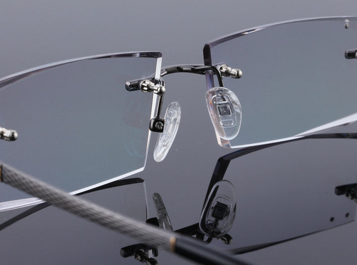 Reven Jate 5904 Titanium Rimless Diamond Cutting Man Glasses Frame Eyeglasses (Black) Rimless Reven Jate