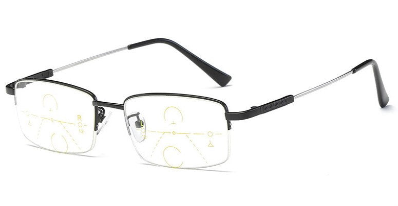 Brightzone Unisex Semi Rim Alloy Square Progressive Reading Glasses 1003 Reading Glasses Brightzone 100 Bright black