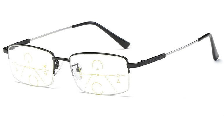Brightzone Unisex Semi Rim Alloy Square Progressive Reading Glasses 1003 Reading Glasses Brightzone 100 Bright black