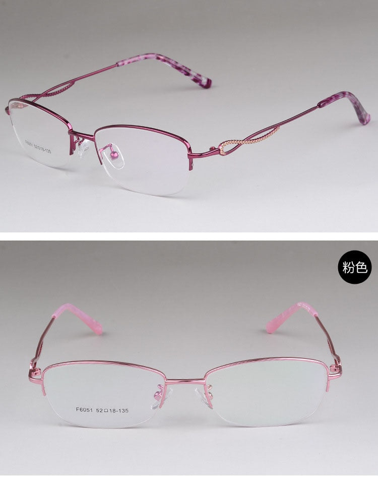 Women's Half Rim Alloy Frame Eyeglasses F6051 Semi Rim Bclear
