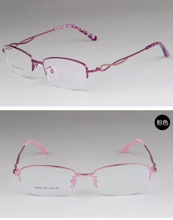Women's Half Rim Alloy Frame Eyeglasses F6051 Semi Rim Bclear