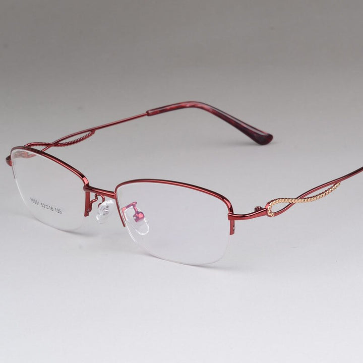 Women's Half Rim Alloy Frame Eyeglasses F6051 Semi Rim Bclear Red