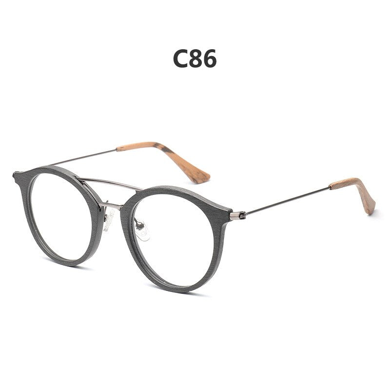 Hdcrafter Unisex Full Rim Round Wood Alloy Double Bridge Eyeglasses 4821 Full Rim Hdcrafter Eyeglasses C86