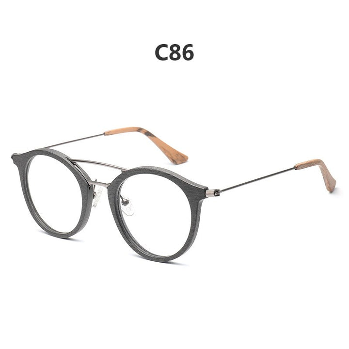 Hdcrafter Unisex Full Rim Round Wood Alloy Double Bridge Eyeglasses 4821 Full Rim Hdcrafter Eyeglasses C86