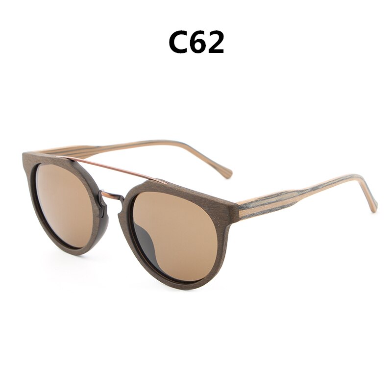 Hdcrafter Unisex Full Rim Round Wood Metal Frame Polarized Sunglasses Lhb023 Sunglasses HdCrafter Sunglasses C62