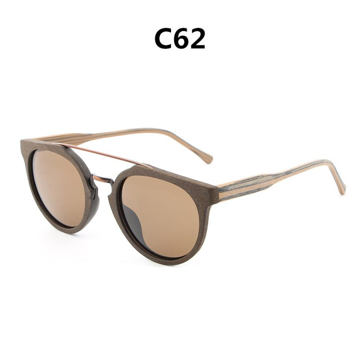 Hdcrafter Unisex Full Rim Round Wood Metal Frame Polarized Sunglasses Lhb023 Sunglasses HdCrafter Sunglasses C62