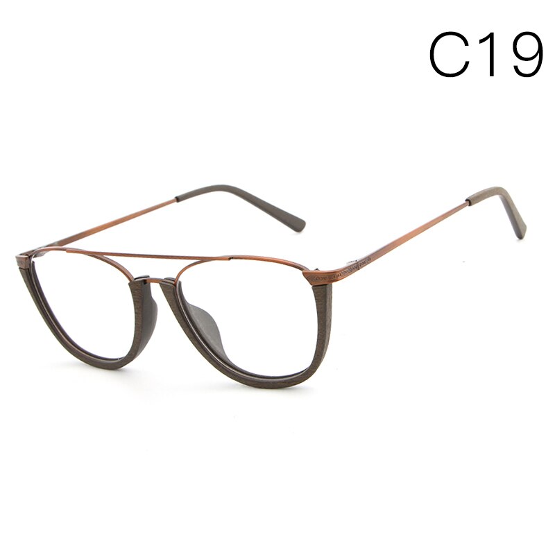 Hdcrafter Unisex Full Rim Round Double Bridge Wood Metal Frame Eyeglasses Hb032 Full Rim Hdcrafter Eyeglasses C19