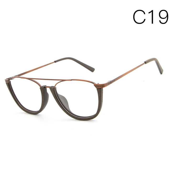 Hdcrafter Unisex Full Rim Round Double Bridge Wood Metal Frame Eyeglasses Hb032 Full Rim Hdcrafter Eyeglasses C19