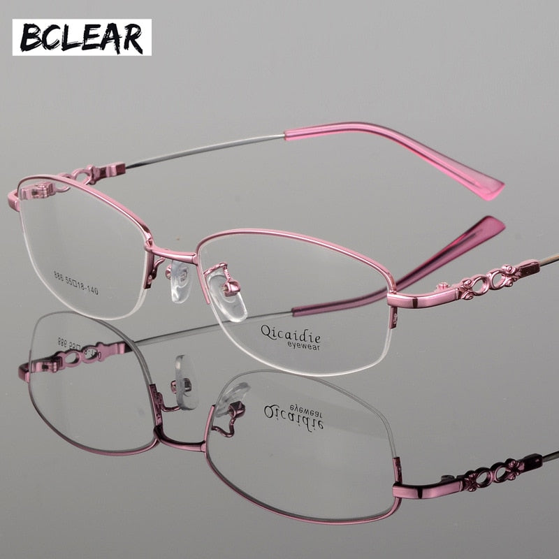 Women's Alloy Frame Half Rim Eyeglasses 886 Semi Rim Bclear Pink
