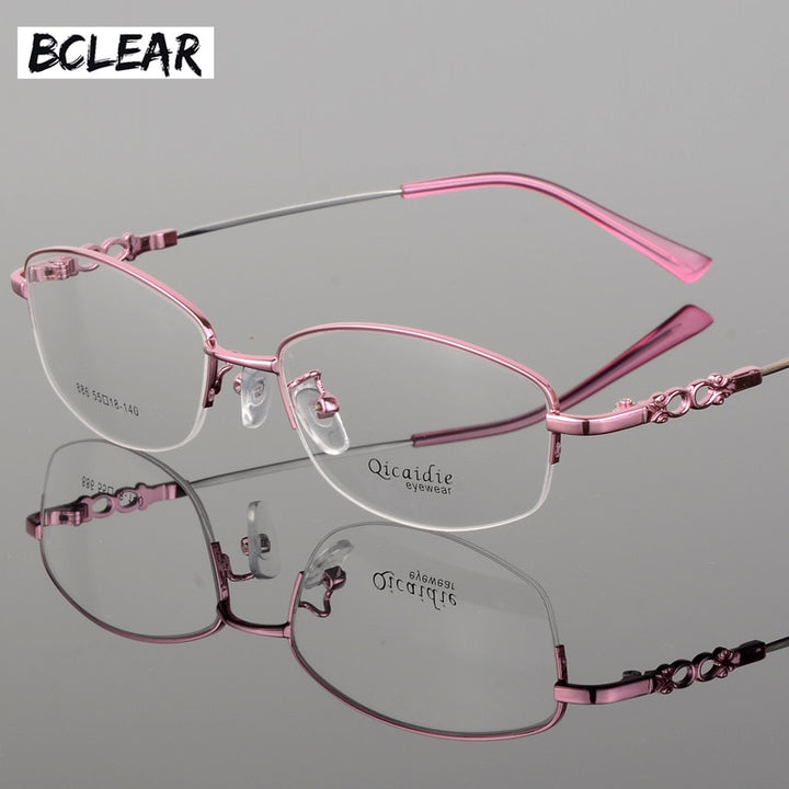 Women's Alloy Frame Half Rim Eyeglasses 886 Semi Rim Bclear Pink