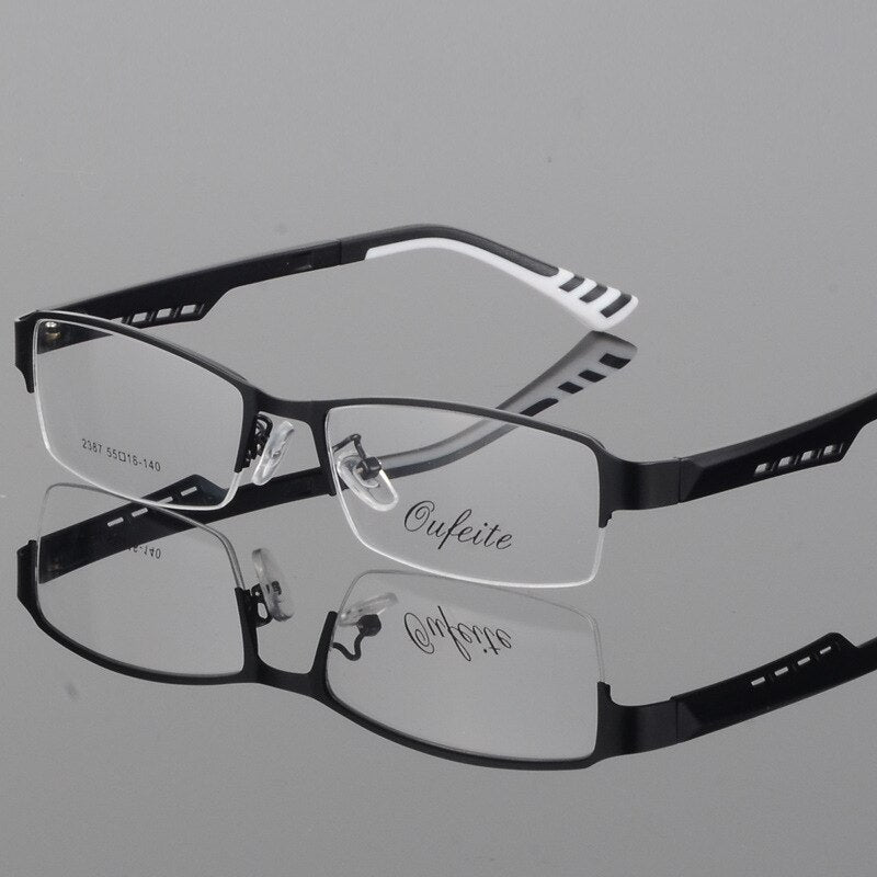 Reven Jate Women's 2387 Eyeglasses Semi-Rim Alloy Semi Rim Reven Jate black white