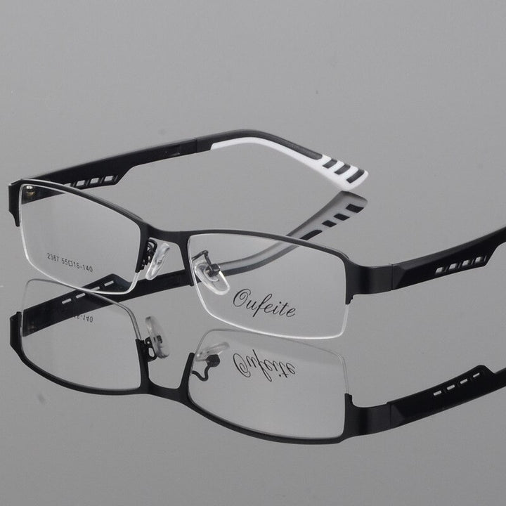 Reven Jate Women's 2387 Eyeglasses Semi-Rim Alloy Semi Rim Reven Jate black white